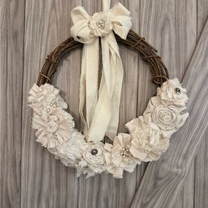 Floral Wreath with Cream Flowers and Bow